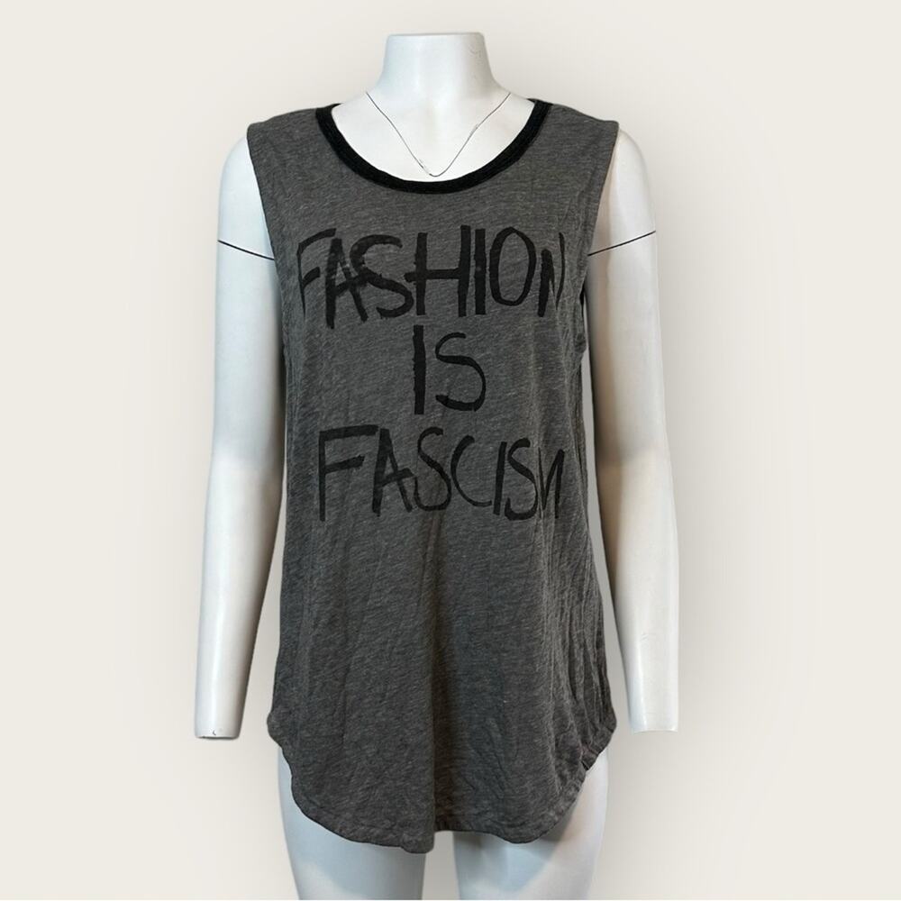 NWOT | Chaser | Fashion is Fascism Tank Top | Gray | Small